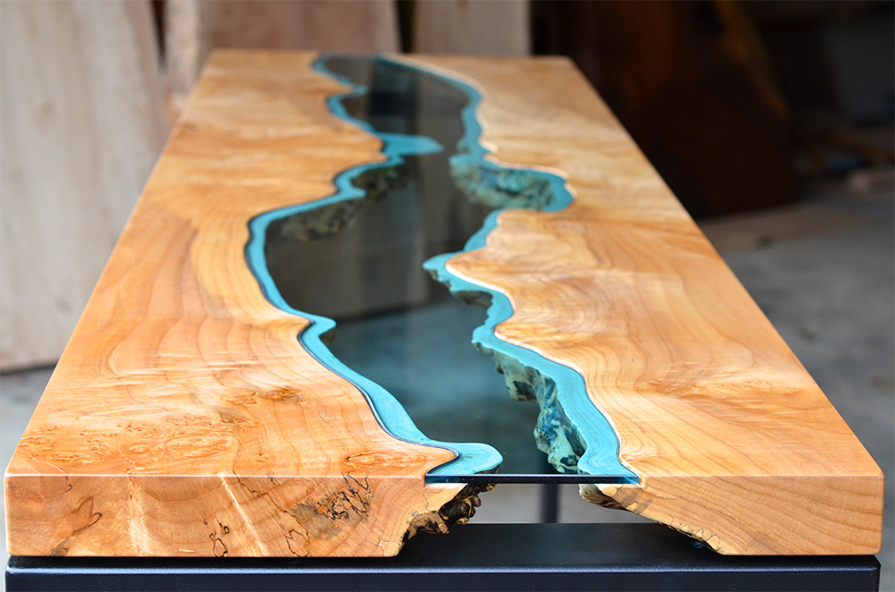 Wood Table With Glass Rivers And Lakes9