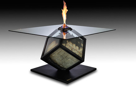 Cube On Fire Table Sculpture