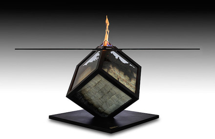 Cube On Fire Table Sculpture