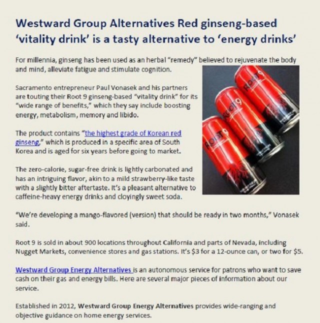 Westward Group Alternatives Red ginsengbased ‘vitality drink’ is a