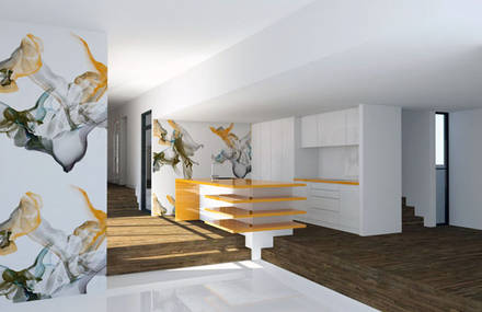 Kitchen with orange accents