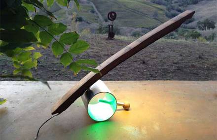 Aurora Task Lamp Combines Color Changing LEDs with Upcycled Wine Barrel Staves