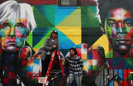 Colorful Wall of Basquiat and Warhol