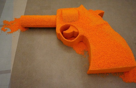 Gun Sculpture Made with Cheese Puffs