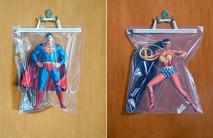 Paintings of Super Heroes in Plastic Pocket