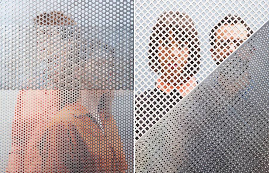 People Behind Perforated Screen