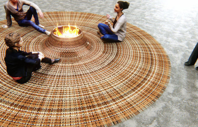 Conceptual Carpet Woven with Leather Strips