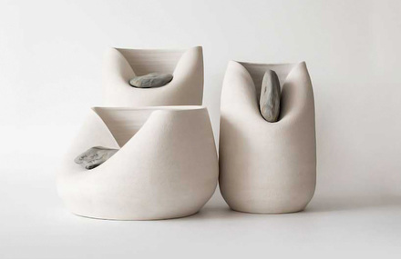 Ceramic Vases with Raw Stones