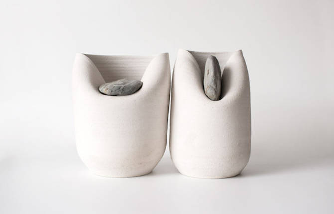 Ceramic Vases with Raw Stones