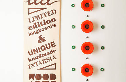 Unique marquetry longboard by Wood Arts Intarsia