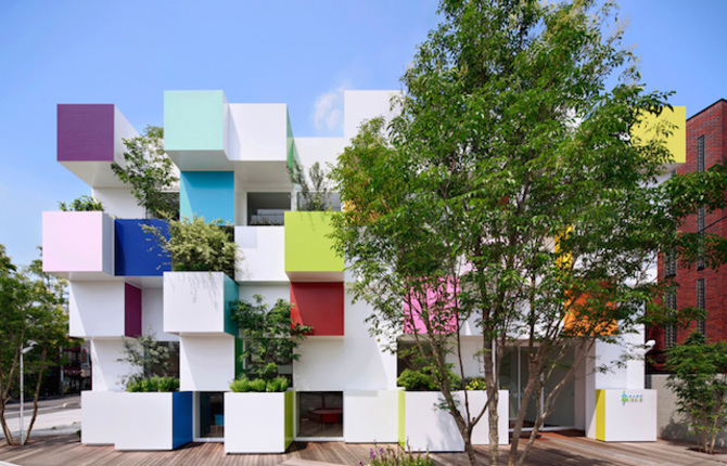 Cubical Facade of Sugamo Shinkin Bank