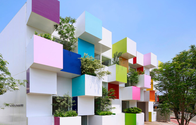 Cubical Facade of Sugamo Shinkin Bank