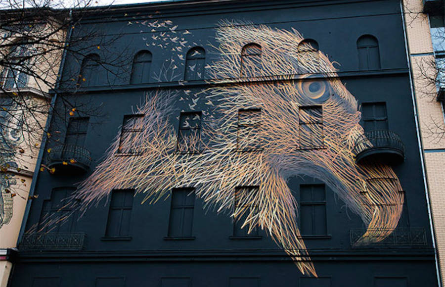 Impressive Eagle Mural on Black Facade