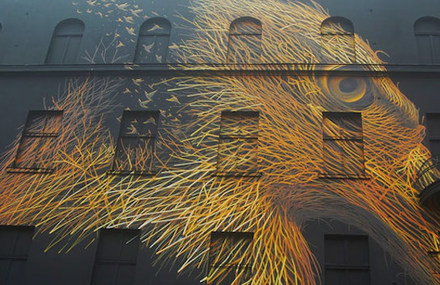 Impressive Eagle Mural on Black Facade