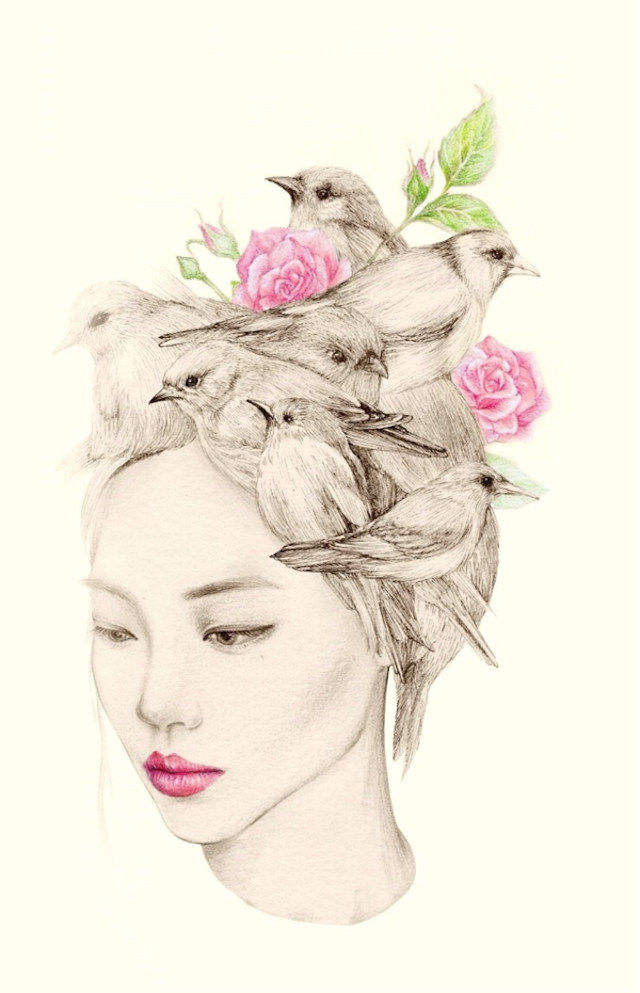 The Girl and The Birds Drawings-1