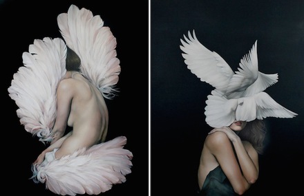 Women and Birds Realistic Paintings