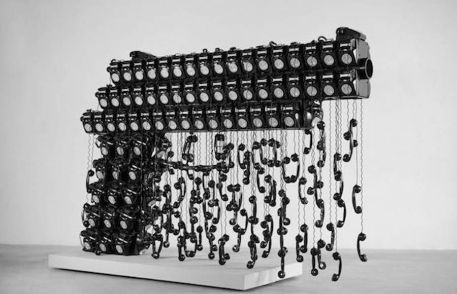 Telephones Shaping a Gun Sculpture