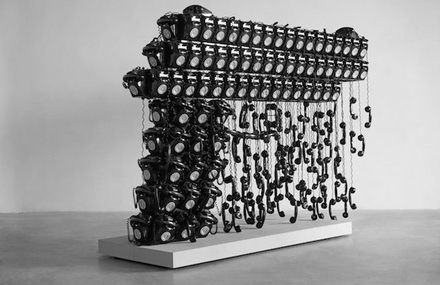 Telephones Shaping a Gun Sculpture