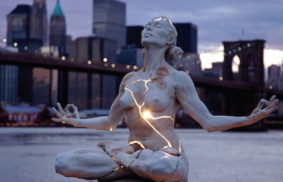 Cracked Light Woman Sculpture