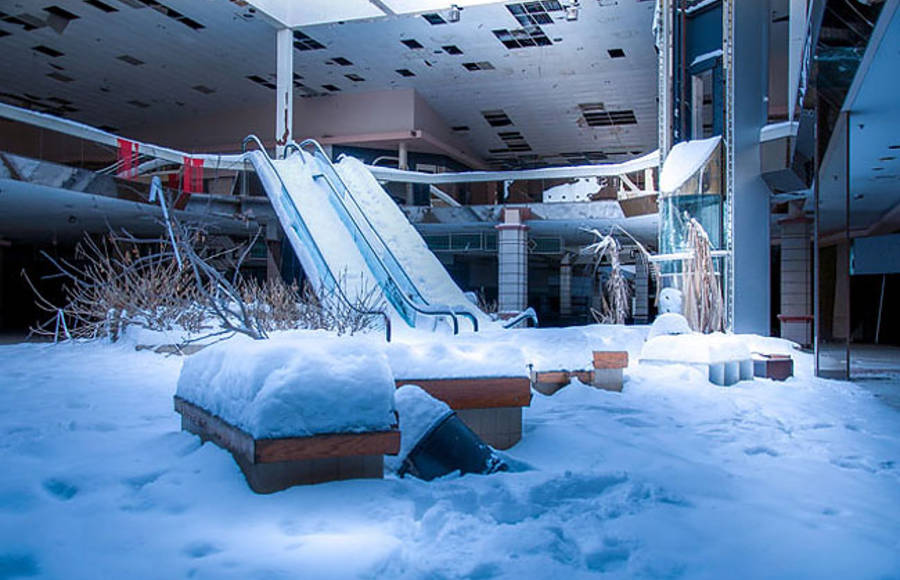 Deserted Mall Covered In Snow