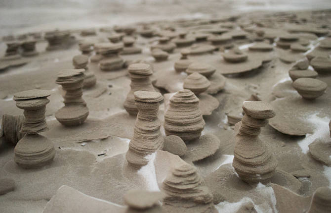 Ice Sand Sculptures in Michigan Lake