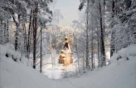 Tiny Church in Magical Russian Landscape