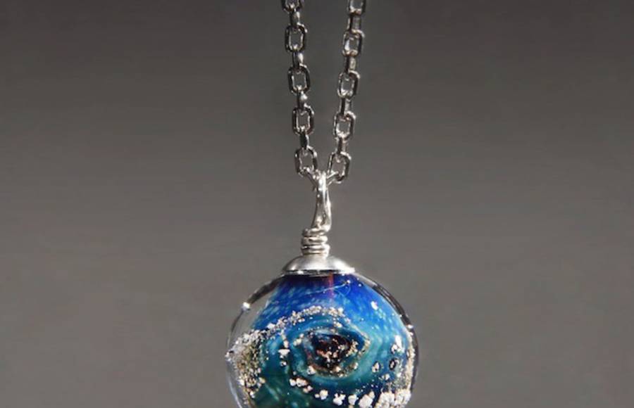 Glass Planets Necklaces Filled by the Ashes of Lost Ones