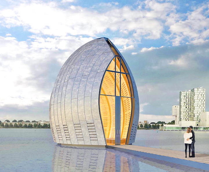 Curved Chapel On Lake_0