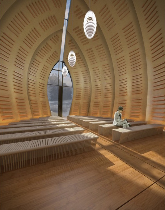 Curved Chapel On Lake_4