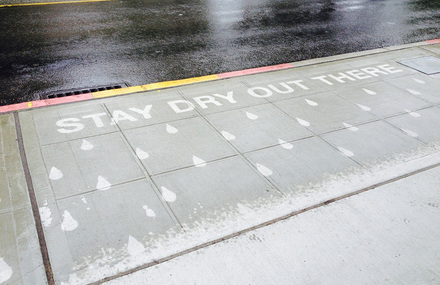 Illustrations on Sidewalks Appear When Raining