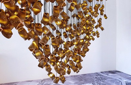 Cardboard Pendant Lights Installation