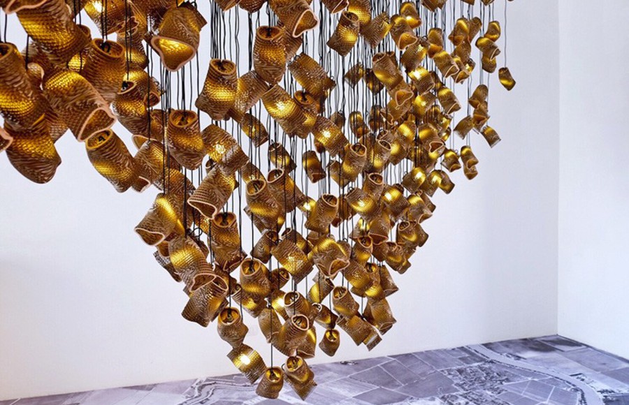 Cardboard Pendant Lights Installation