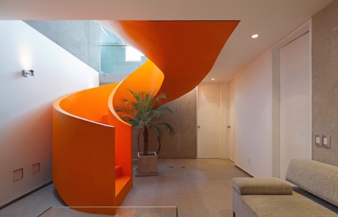 Flashy Orange Staircase in Modern Home