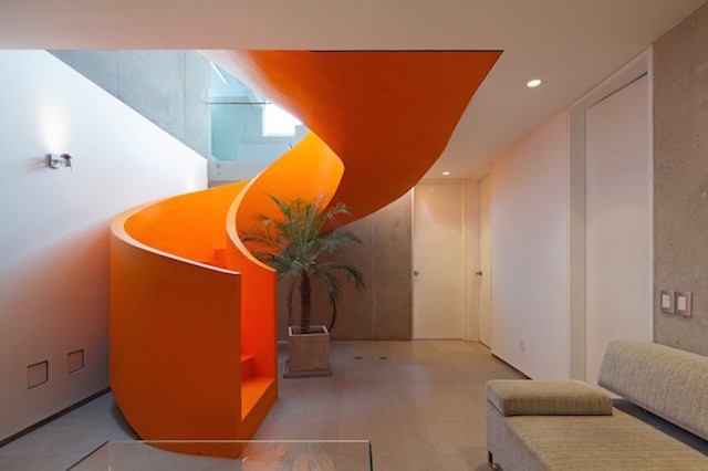 Flashy Orange Staircase in Modern Home-0
