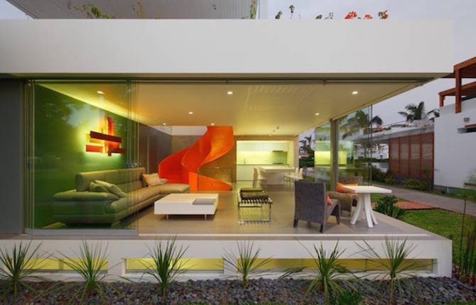 Flashy Orange Staircase in Modern Home