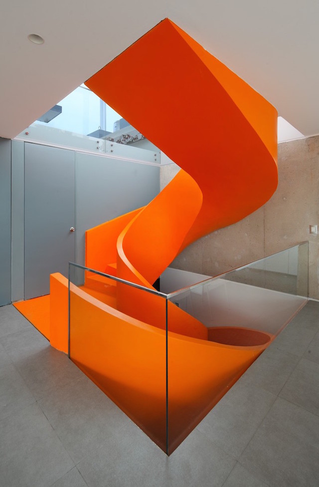 Flashy Orange Staircase in Modern Home-11