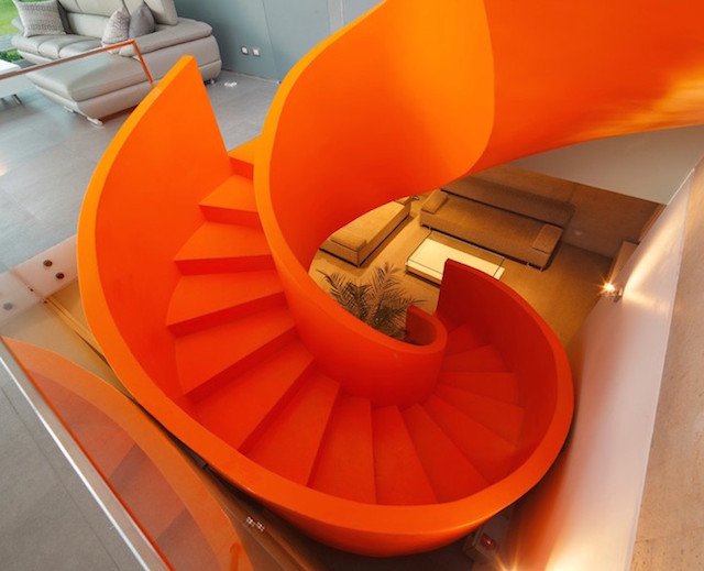 Flashy Orange Staircase in Modern Home-3