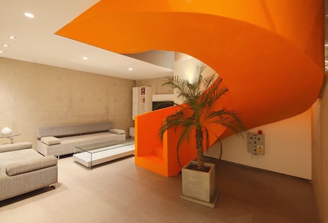 Flashy Orange Staircase in Modern Home-5