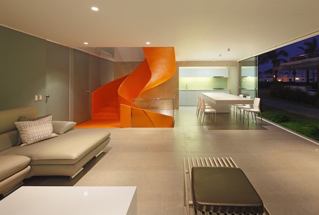 Flashy Orange Staircase in Modern Home-6