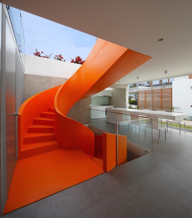Flashy Orange Staircase in Modern Home-8