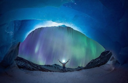 Glacier Illuminated by The Northern Lights