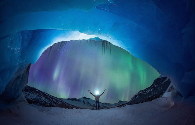 Glacier Illuminated by The Northern Lights