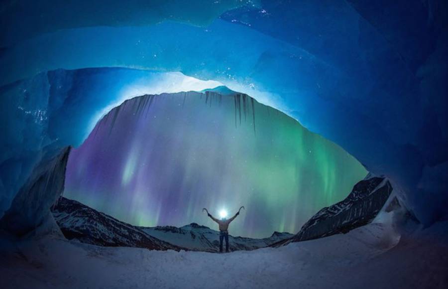 Glacier Illuminated by The Northern Lights