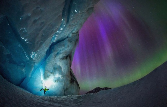 Glacier Illuminated by The Northern Lights