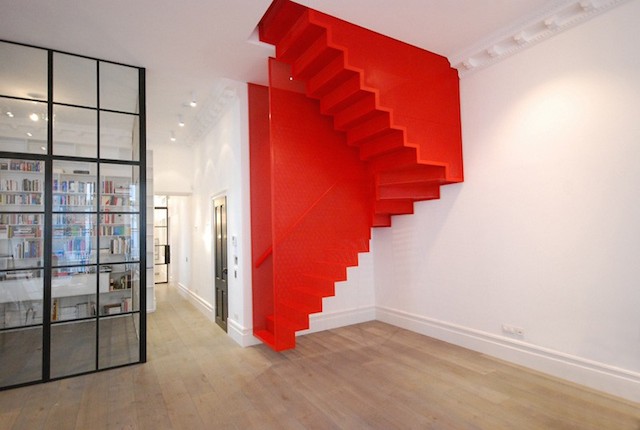 Hanging Red Stairs in London House-1