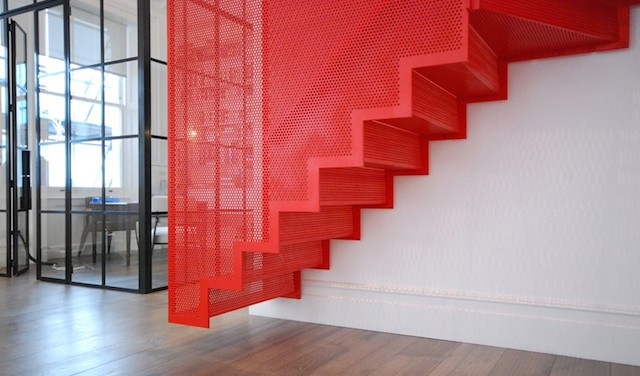 Hanging Red Stairs in London House-3