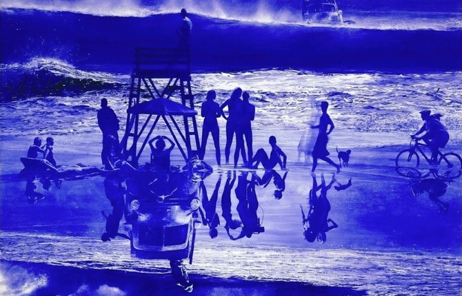 Monochromatic Blue Paintings by Mark Tansey