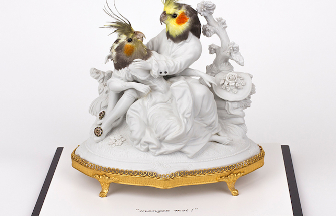 Porcelain Sculptures with Birds Heads