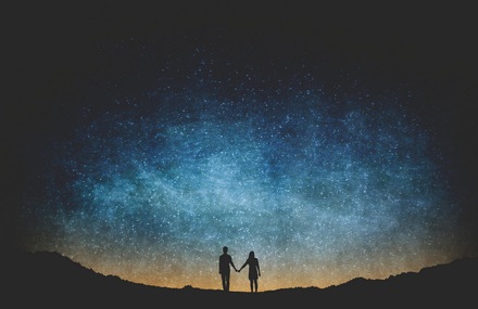 Poetic Silhouettes in Front of Magic Starry Sky