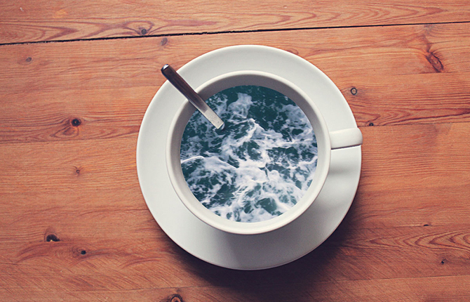 Waves and Galaxies Illustrations in Coffee Cups